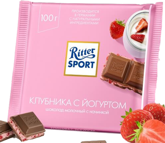 Шоколад "Ritter Sport" молочный с клубничным йогуртом, 100 гр